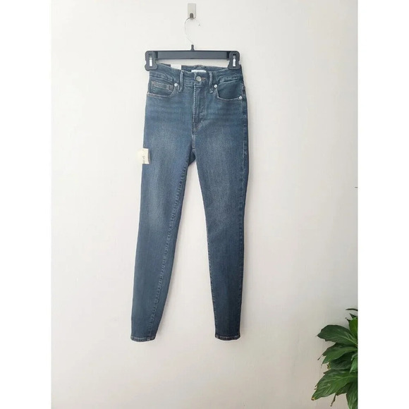 Good American Good Legs Deep V Blue609 Organic High Rise Skinny Blue Jeans 00 24